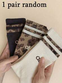 1/3/6 pares de calcetines medianos para mujer con estampado de leopardo y rayas, clásicos de moda, cómodos, suaves y transpirables, versátiles para uso diario, para todas las estaciones - Multicolor - Ver 11