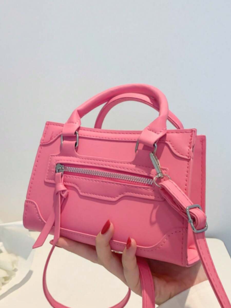 Sac à main mode et polyvalent de couleur unie - Rose vif - Voir 1