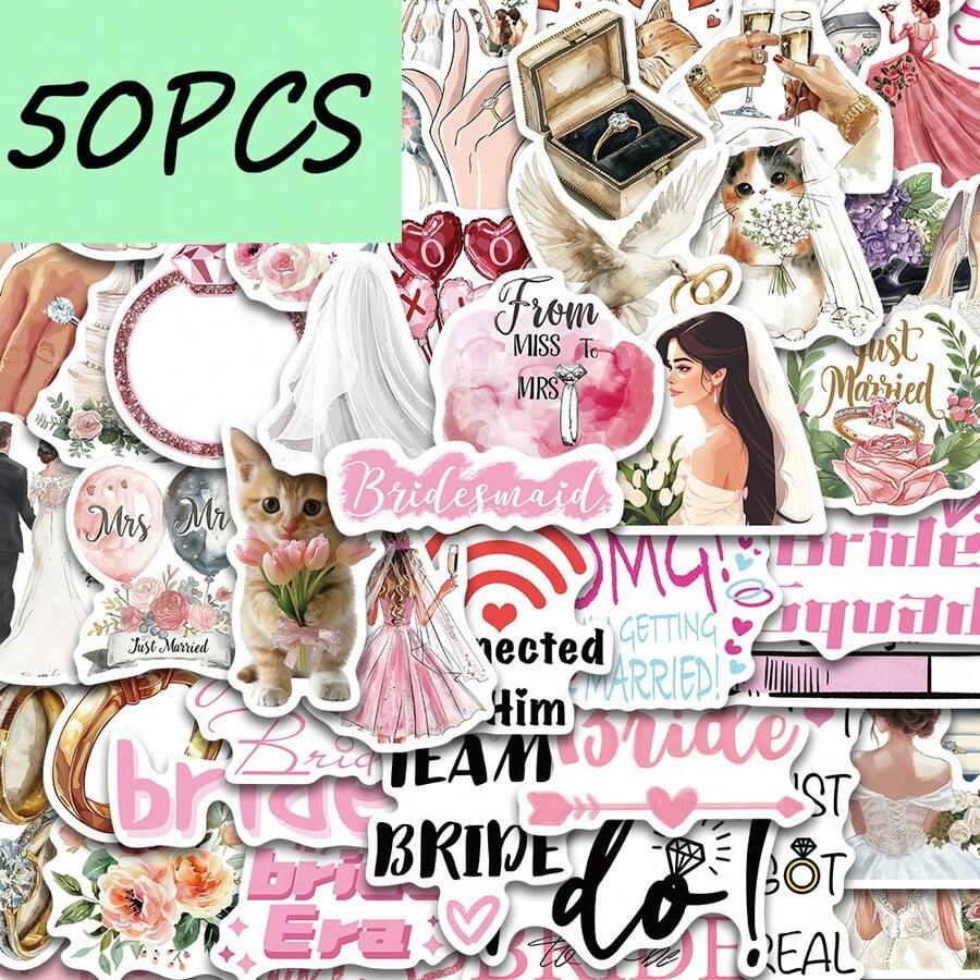 SCXXBSW 50PCS Wedding Season Aesthetic Stickers, Suitable For Decorating Handbooks, Diaries, Water Cups, Waterproof Stickers - Multicolor - View 1