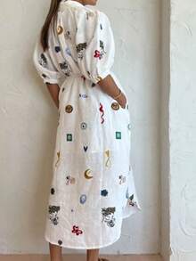 Shirt Dress With Print And Adjustable Belt, Spring 2026 - White - View 3