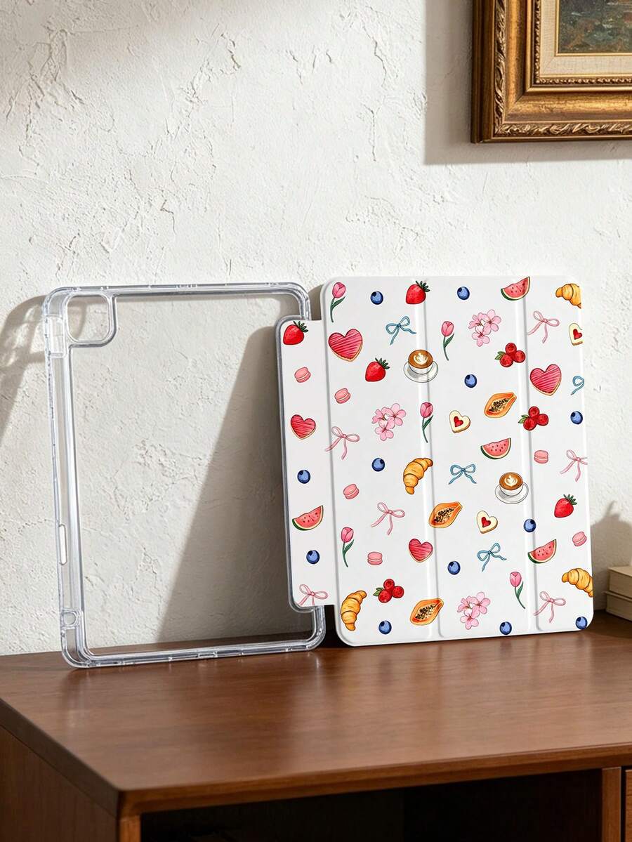 Ốp máy tính bảng gấp ba bằng acrylic trong suốt họa tiết bướm và trái cây, phù hợp với các dòng iPad, có khe cắm bút cảm ứng, mặt lưng acrylic trong suốt chống cong vênh, chống trầy xước, chống rơi vỡ, chân đế gấp ba có thể điều chỉnh, nam châm/tự động tắt/mở màn hình, thiết kế trang nhã/dễ thương/sáng tạo, ốp dạng folio cho máy tính bảng (Không bao gồm bút, một số mẫu có khung viền ống kính). - Nhiều màu - Xem 1