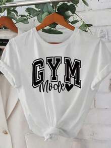 Plus Size Women's T-Shirts, Women's Gym T-Shirt] Women's Graphic T-Shirt "GYM Mode" - Casual, Short Sleeve, Round Neck, Lightweight, Machine Washable, Perfect For Summer And Spring, Gym Wear | Casual Style | Round Neck T-Shirt, Loose Fit And Machine Washable. - 白色 - 查看 7