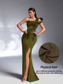 IBTRLY Vestido formal elegante de primavera y verano de tela elástica verde hierba con cuentas y lentejuelas bordadas, adecuado para fiestas de noche, bodas, San Valentín, cumpleaños, graduación (muy bordado) (el tamaño es grande, se recomienda consultar la tabla de tallas) - Verde hierba - Ver 5