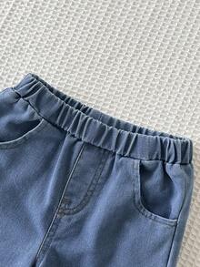 2件套女婴休闲时尚蝴蝶结装饰吊带背心+百搭牛仔拼接阔腿裤 - 淺粉色 - 查看 5