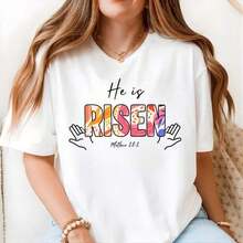 Risen Christian T-Shirt With Colorful Faith Graphic, Easter T-Shirt, Inspirational T-Shirt With Bible Quotes, Unisex Religious Gift, 220g Cotton T-Shirt. Lightweight, Breathable, And Perfectly Sized: Ideal For Everyday Wear, Parties, Or As The Coolest Gift For Your Trip, To Express Your Pride And Feel Truly Comfortable. - 白色 - 查看 6