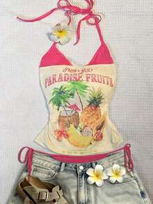 Este top deportivo sin espalda con estampado contrastante para mujer es perfecto para viajes a la isla, salidas a la playa, vacaciones, uso diario, festivales de música, fiestas y otras ocasiones. - Multicolor 13 - Ver 9