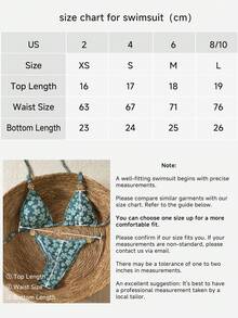 Bikinx Conjunto de bikini casual y lindo para mujer, con Bottom con abertura alta estampada y parte superior de traje de baño con espalda descubierta y lazos - Verde - Ver 4