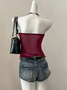 2 piezas Top de mujer con bajo asimétrico y borde de lechuga con cordón lateral, nueva llegada - Multicolor - Ver 2