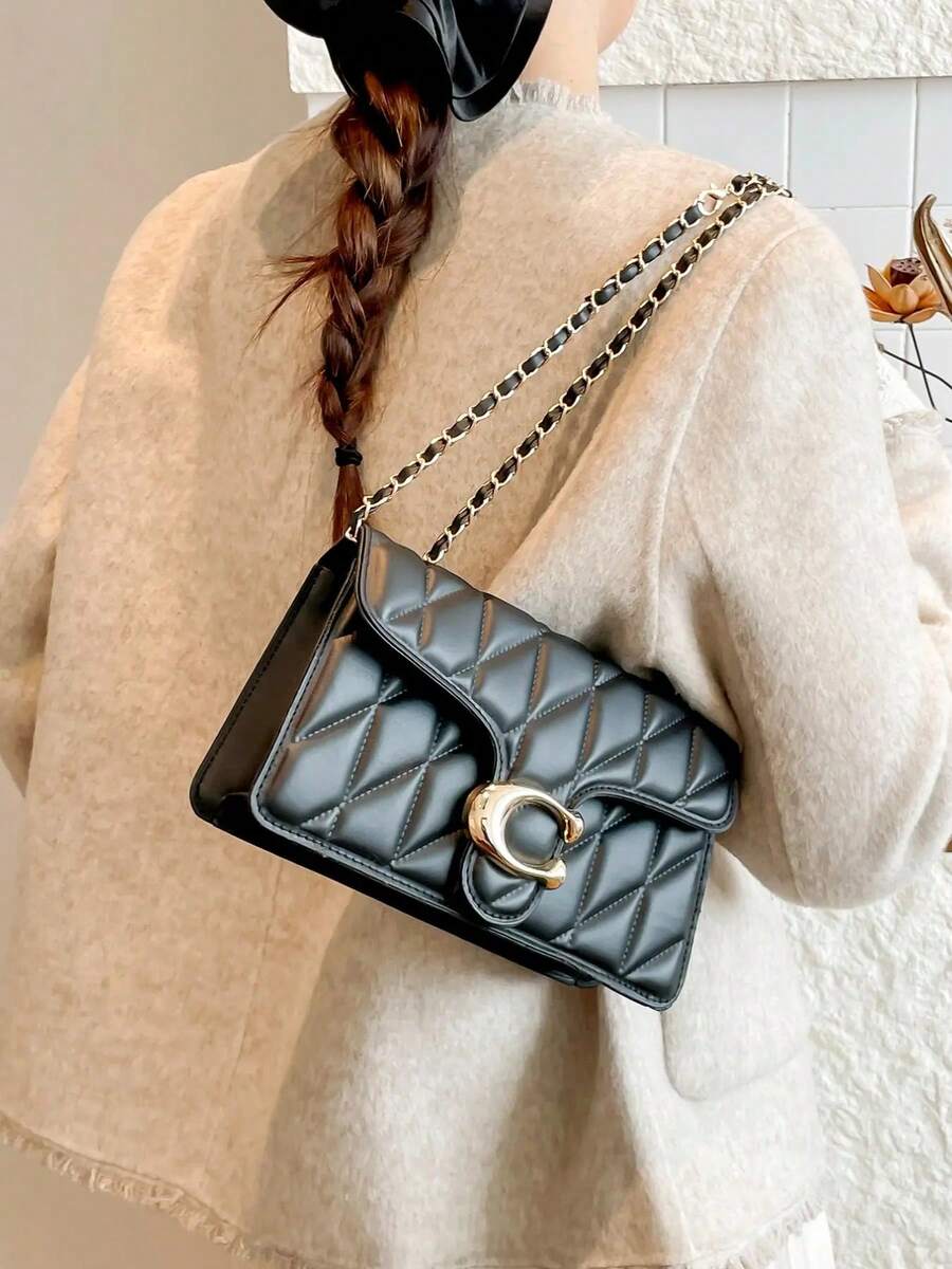 New Simple Crossbody Shoulder Bag, Large Capacity Plaid Design, Elegant Commuter Bag, All Seasons Casual Style, Adjustable Strap, Quilted Crossbody - trắng - Xem 1