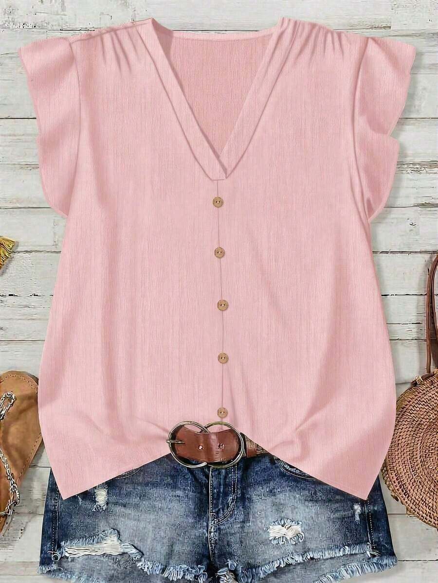 Camisa minimalista casual para mujer, adecuada para el verano - Rosa - Ver 1
