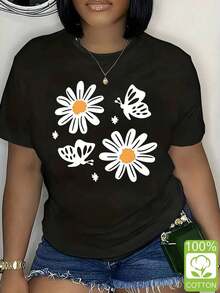 Camiseta Deportiva Casual para Mujer, 100% Algodón, Diseño Minimalista Creativo con Estampado de Copas de Vino, Cuello Redondo, Manga Corta, Cómoda para el Verano y Vacaciones - Negro - Ver 1