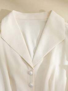 Vestido de manga acampanada de longitud media, de color albaricoque, con estampado floral, cuello de solapa, botones de perlas en la cintura, diseño de manga acampanada, encantador, elegante, dulce, para uso diario, vacaciones, viajes, citas, esti - Multicolor 3 - Ver 6