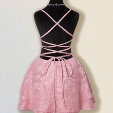 ICON Women's Elegant Blush Pink Mini Party Dress, Sleeveless With A Chic Draped Cowl Neckline And Layered Tiered Skirt. - Rosa - Ver 3