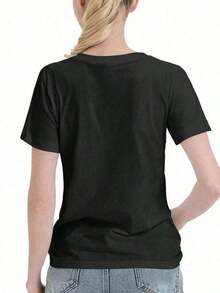 100% algodón puro, transpirable y agradable para la piel. Diseño clásico de cuello redondo, corte ajustado y adecuado para todo tipo de cuerpos. Estampado de moda con estilo minimalista y de alta calidad. Diseño unisex perfecto para conjuntos de pareja, ideal para el transporte diario, citas, ocio y ropa urbana - versátil y atemporal. - Negro - Ver 3