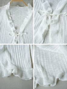 Áo khoác cardigan lụa băng giá kiểu Pháp dành cho nữ, có bèo nhún và thắt nơ phía trước | Áo khoác dệt kim dáng ôm ngắn, thích hợp cho kỳ nghỉ hè và phong cách đường phố. - trắng - Xem 9