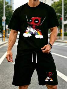 Mens 2 Piece Outfits  Graphic Tees Men Shirts  DisneySs Marvels Deadpools Graphic Printed T Shirt Fashion Wowowomen Casual Short Sleeve O-Neck T-Shirt Streetwear Harajuku Cartoon Tees Workout Sets Women - màu đen - Xem 1