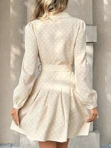PariChic Vestido largo de manga larga de elegante color café con estampado romántico de rosas en todo el diseño, con cinturón de lazo, botones delanteros y un diseño elegante adecuado para otoño/invierno, primavera/verano, vacaciones, citas de San Valentín, cumpleaños, silueta evasé y vestido corto con mangas abullonadas, lindo y romántico - Albaricoque - Ver 2