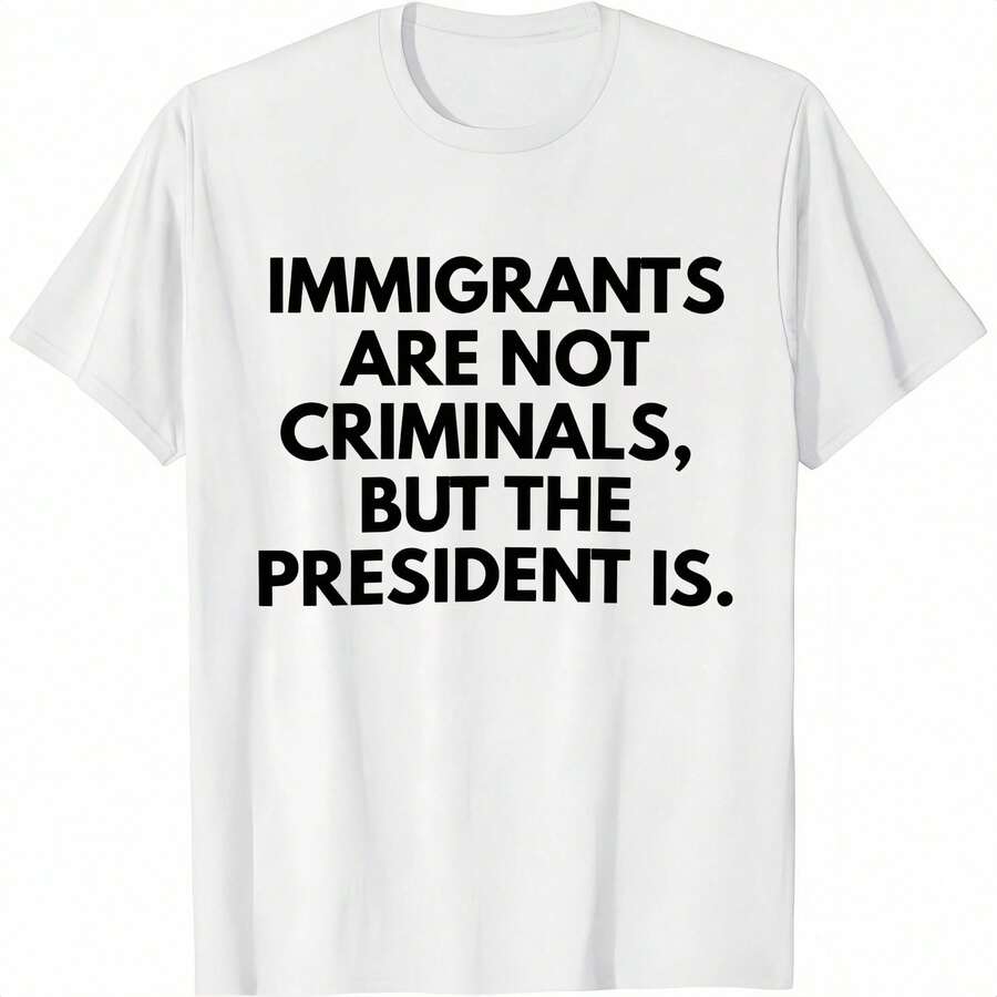Camiseta de algodón de manga corta con cuello redondo para hombre, ligera y ajustada, con estampado gráfico, ropa casual clásica para todas las estaciones, suave y versátil para uso diario, con la impresión llamativa "Los inmigrantes no son delincuentes, W7Q6 - blanco - Ver 1