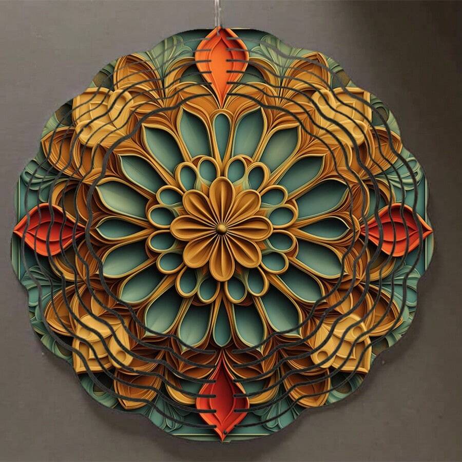 Kincir Angin Bunga Mandala 3D: Dekorasi Dalam/Luar Ruangan, Seni Halaman, Dekorasi Taman, Dekorasi Hari Thanksgiving - Patung Dinamis, Lonceng Angin Luar Ruangan (Liontin Tidak Termasuk), Gaya Acak