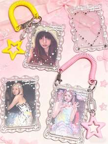1 PC 2D Ins Style Transparent Lace Card Holder, Simple & Elegant, For Student ID, Bus, Subway, Campus Meal Card And Photocards With Cute Star & Spring Pendant - Multicolor - View 4
