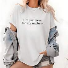 I'm Only Here For My Nephew, Auntie-To-Be T-Shirt, Cute Aunt Graphic Tee, Funny Aunt Clothes,  T-Shirts, Tops, T-Shirts, Fashion T-Shirts - 白色 - 查看 1