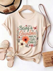 Camiseta de verano de manga corta estampada para mujer, tela de poliéster, estilo multifuncional, corte regular, peso 180 gramos, 1 unidad. - Albaricoque - Ver 1