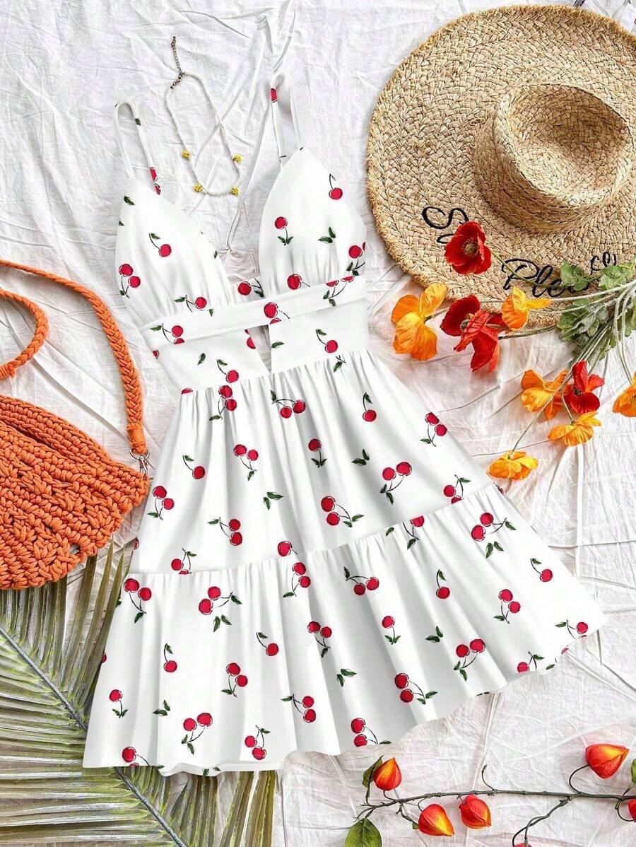 Vestido corto con estampado de limones coloridos para mujeres en vacaciones de primavera, outfit de San Valentín, atuendos de verano, vestido de cumpleaños - Multicolor 3 - Ver 1