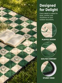 URBANWAVE City Wave Green Plaid Smiling Face Pattern Picnic Mat, Moisture-Proof Mat, Thickened Camping Mat, Outdoor Tent Mat, Waterproof Moisture-Proof Portable Mat - Green - View 3