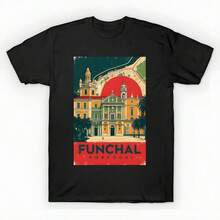 Funchal Portugal Vintage Poster Tourism Travel T-Shirt unisex de la de algodón puro de alta densidad de 220 g. C-AmiS-eta uniS-ex 100 % aL-Godón de - Tejido de alta densidad. Apta para todo tipo de perS-onas, ya sean mujeres o hombres. Tejido duradero de alta C-Alidad apto para todas las estaciones, suave al tacto pero duradero. Tops transpirables. Conjuntos de otoño para mujer. Conjuntos de vaC-Aciones para mujer. Disfraz de Halloween para mujer. - Negro - Ver 6