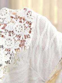 Clasi Blusas de verano para mujer de talla grande, blusa elegante, camiseta blanca, camiseta de punto jacquard, camiseta con encaje en contraste - Blanco - Ver 7