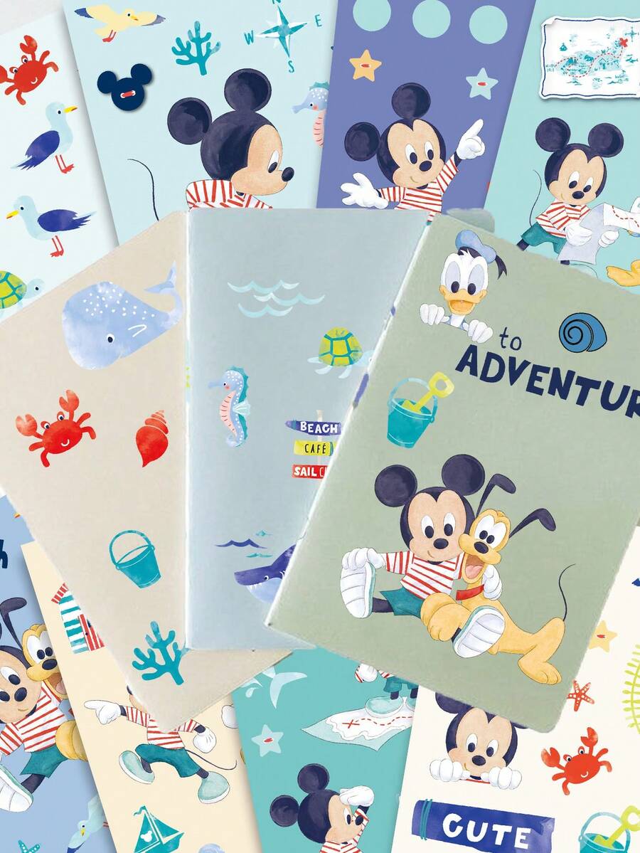 Disney | 8Sheets Mickey Mouse Ocean Adventure Stickers, Cute Cartoon Travel Themed Decals, Waterproof Decorative Stickers For Luggage, Laptop, Skateboard, Water Bottle, DIY Scrapbooking, Planner Accessories, Birthday Gift, School Reward, Party Decoration - 1 Set - View 1