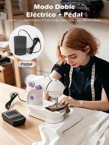 Maquina De Coser Portatil Electrica Mas Kit Costura Y Pedal Bedazzle kit Custom sticker Sewing accessories Embroidery kit Moldes para vela Scrapbook supplies - Blanco - Ver 4