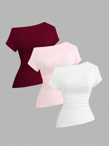 Camiseta casual asimétrica de hombro para mujer - Multicolor 4 - Ver 1
