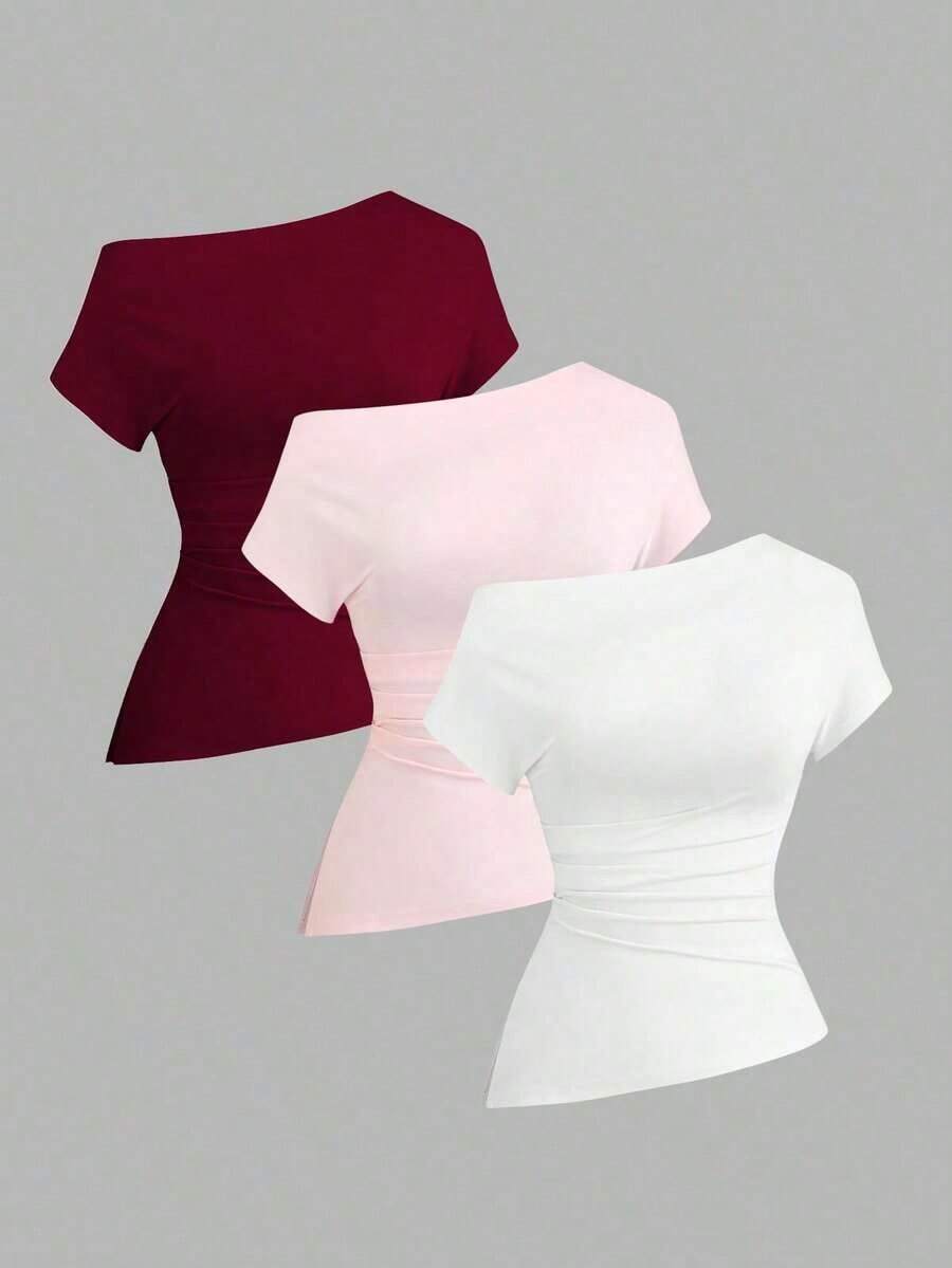 Camiseta casual asimétrica de hombro para mujer - Multicolor 4 - Ver 1