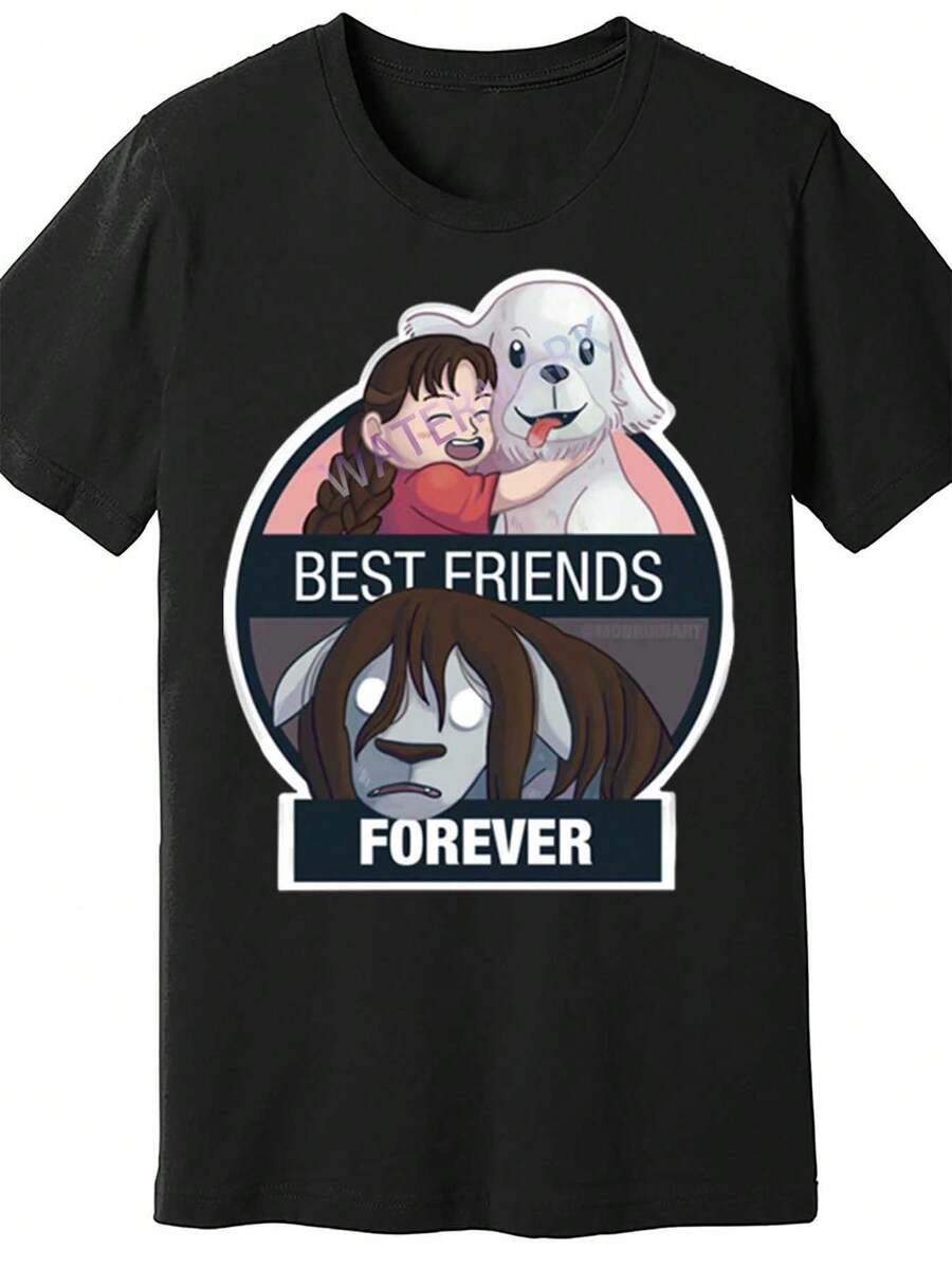 Unisex T-Shirt, For Men, Full Metal Alchemist Anime Pattern T-Shirt - Best Friends Forever Design, Black, Casual T-Shirt With Humorous Character Art, Machine Washable Crew Neck Shirt, Suitable For Otaku Fans, Conventions And Renaissance Events (1 Piece, 200 Grams, Short Sleeves), Women's Clothing, Casual Blouses For Women, Women's Shirts, Printed Graphics, Skin Friendly, 90s Retro Style, Urban Clothing, Fashionable Casual T-Shirts - 黑色 - 查看 1