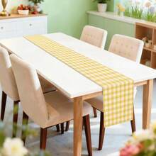 1pc Table Runner, Bohemian Minimalist Pink Plaid Pattern, Polyester Rectangular Table Runner, Single-Sided Print, Suitable For Home Kitchen Dining Room Indoor And Outdoor Decoration, Perfect For Holiday Gatherings And Celebrations - Multicolor - View 7