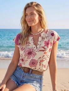 Camisas de mujer de moda simple, casual, diaria, para vacaciones y atuendo de playa - Multicolor 2 - Ver 4