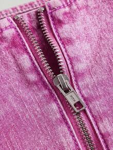 Blusa de jean sin mangas con cuello cuadrado y bajo asimétrico para mujer - Rosa - Ver 3
