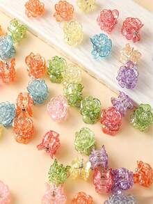 20pcs Cute & Fashionable Rose Flower Hollow Hair Clips, Suitable For Girls, 2cm Hollow Ponytail Clips, Multiple Colors Available - Multicolor - View 3