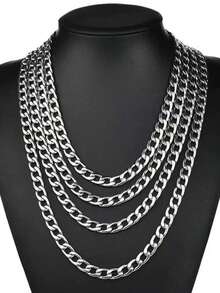 1 chiếc dây chuyền NK tối giản bằng thép không gỉ dành cho nam giới - Bạc - Xem 2