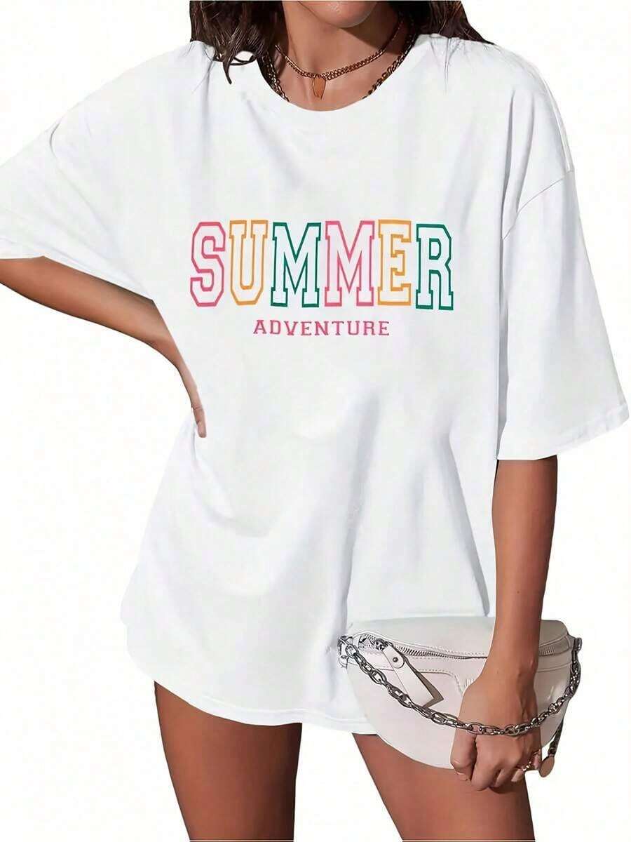 Women's Summer T-Shirt With Floral Embroidery, Casual Round Neck And Short Sleeves, Knitted Fabric, Regular Fit, Summer Beach Shirt For Women - 白色的 - 查看 1