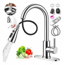 Stainless Steel Pull-Out Single Lever Kitchen Mixer Tap - Silver - View 11