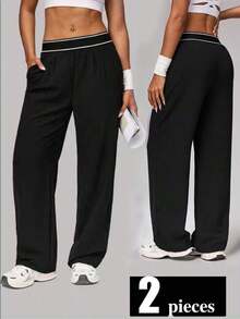 Pantalones Deportivos Negros para Mujer ZZLEasithlete, Diseño de Pierna Ancha con Cierre y Bolsillos para Entrenamientos Cómodos - Negro - Ver 1