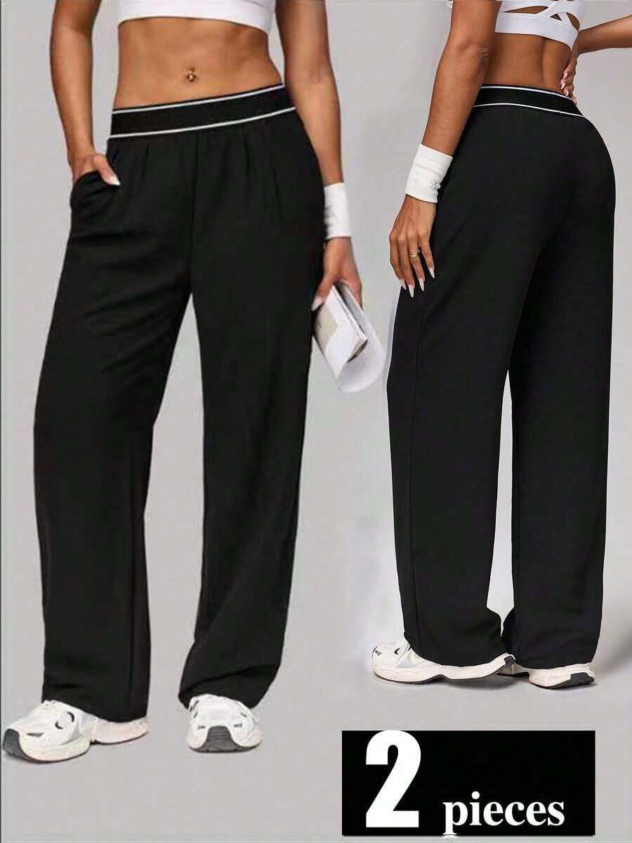 Pantalones Deportivos Negros para Mujer ZZLEasithlete, Diseño de Pierna Ancha con Cierre y Bolsillos para Entrenamientos Cómodos - Negro - Ver 1
