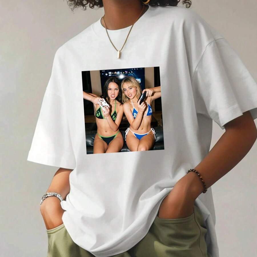 Sabrina Inspired Graphic T-Shirt, Unisex Vintage Pop Culture Style Graphic T-Shirt, Relaxed Fit, Perfect For Concerts And Summer Looks - 白色 - 查看 1