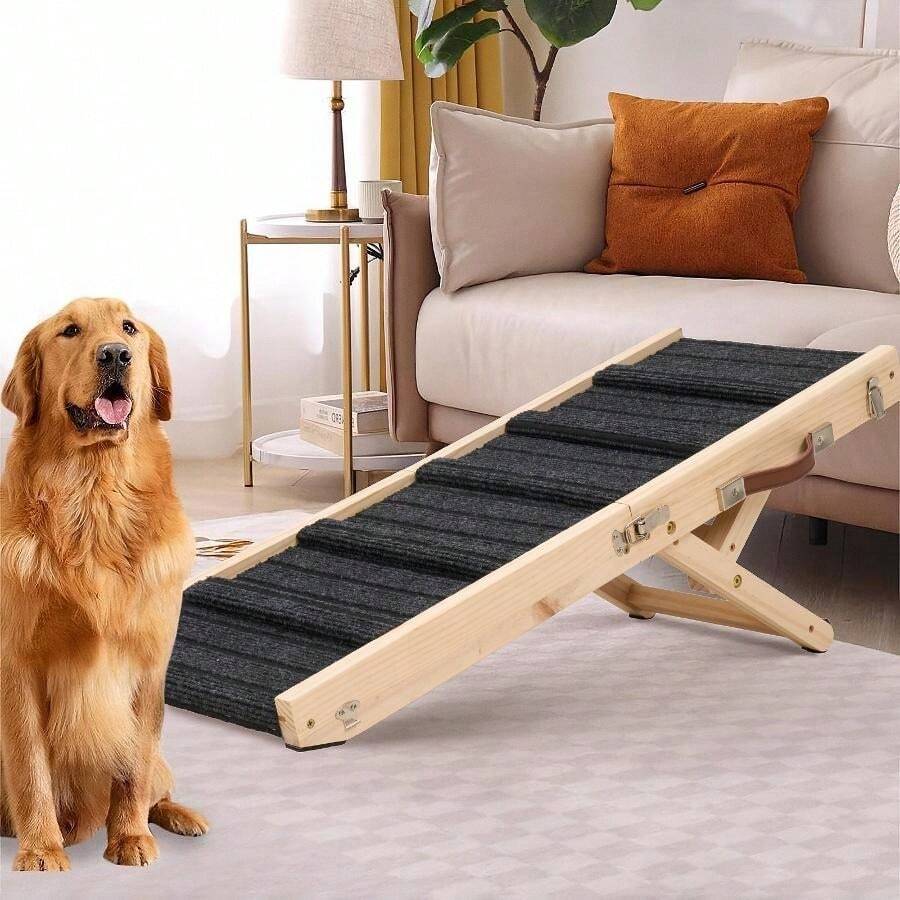 Adjustable Dog Ramp, Portable Folding Pet Ramp, Long Wooden Pet Ramp For Bed With Non-Slip Traction Mat For Small Dogs, Dog Climbing Ladder For Sofa, Bed, Couch,Car - 83*31*6cm - View 1