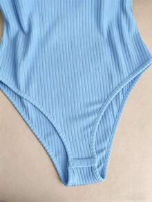 Body elegante y casual para mujer, body de manga corta y cuello redondo para uso diario - Azul 2 - Ver 4