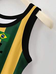 3 piezas Camiseta de mujer de cuello redondo con estampado gráfico de lemas de Brasil, Italia y España - Multicolor 2 - Ver 4