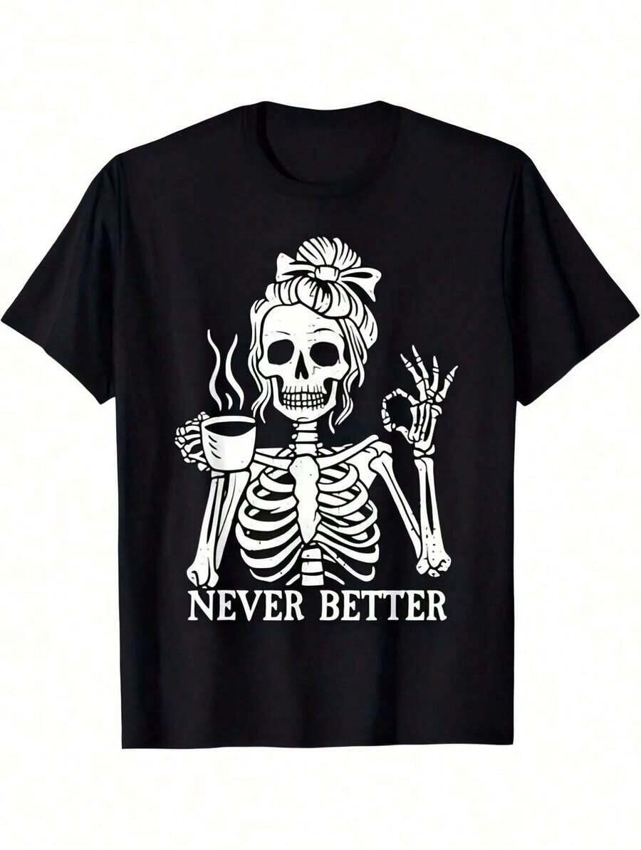 100% cotton Camiseta gráfica para mujer con estampado de pato y el eslogan "Got Any Grapes" - Negra, manga corta, cuello redondo, top casual ligero - Negro 5 - Ver 1