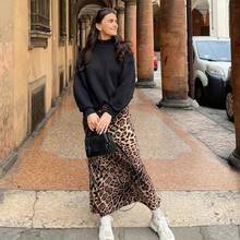 HXAO Falda Midi con estampado de leopardo para mujer, faldas largas elegantes de cintura alta para mujer, falda de satén Vintage de otoño, faldas elegantes para mujer - leopardo - Ver 2